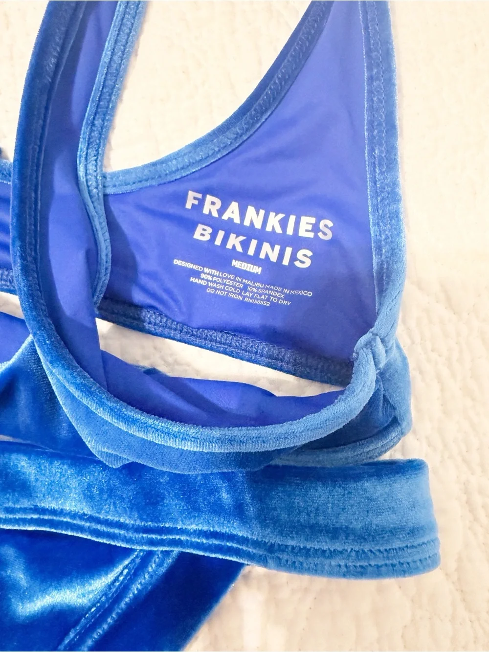NWT SET FRANKIE'S BIKINIS Cole Velvet Scoop Top + Cheeky Bottom Blue Sz Medium